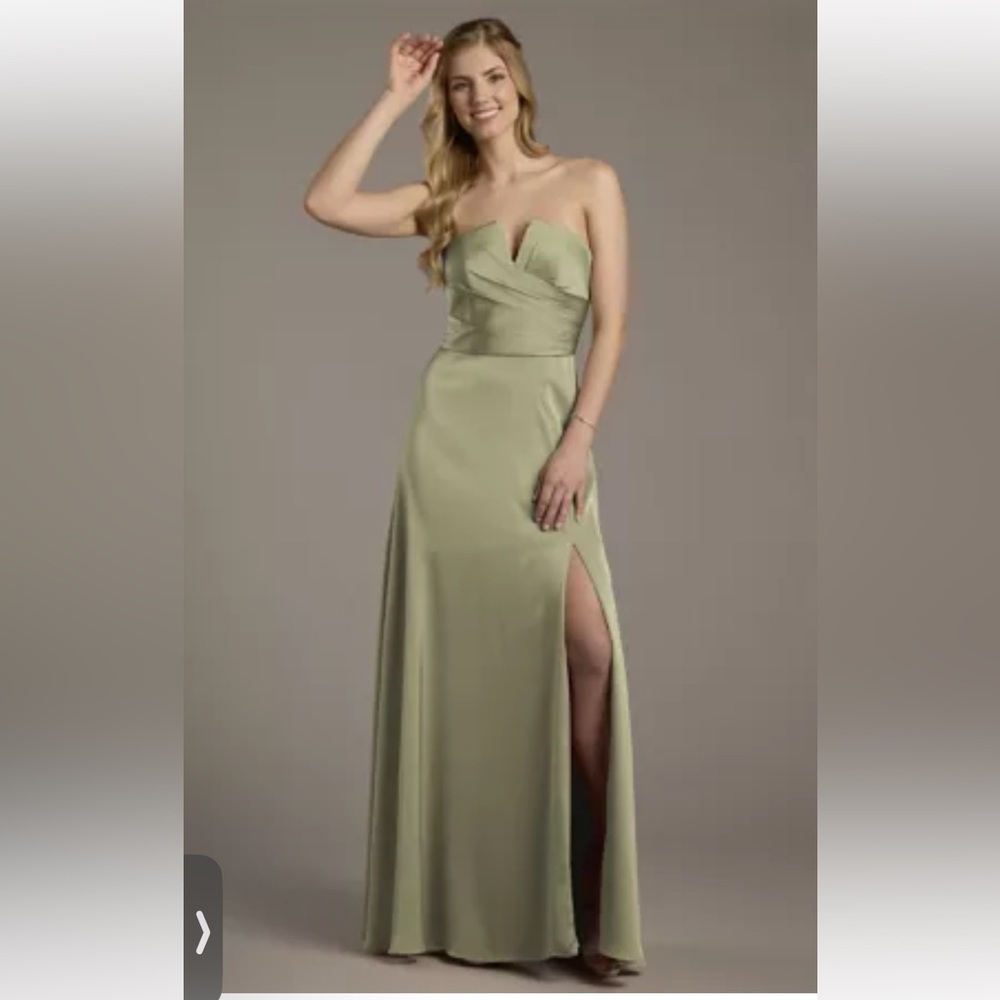 David's Bridal Strapless Eucalyptus Green Gown
